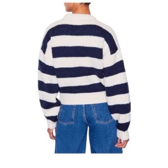 Frame Oversized Crewneck Sweater Women’s Navy Striped Size Small - Picture 3 of 10